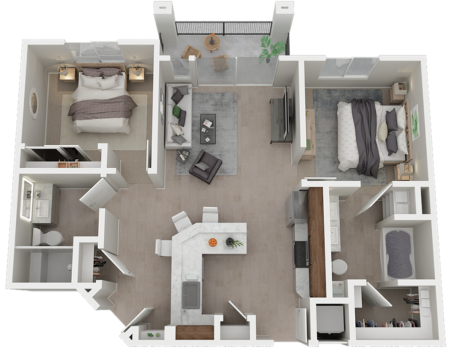 Floor plan for 2 beds, 2 baths, 1026 sqft